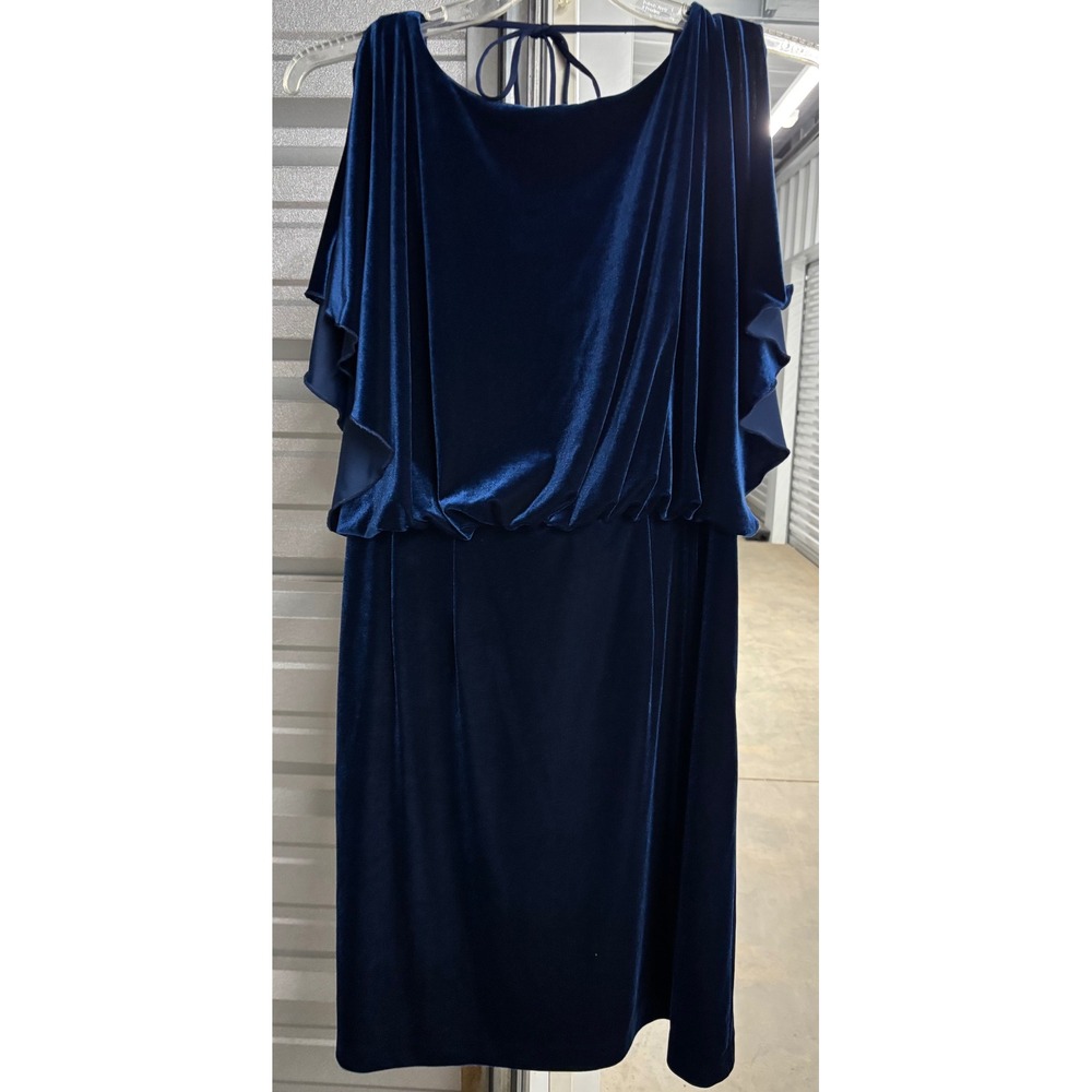Jessica Simpson Navy Blue Velvet Cold Shoulder Draped Back Cocktail Dress 12W